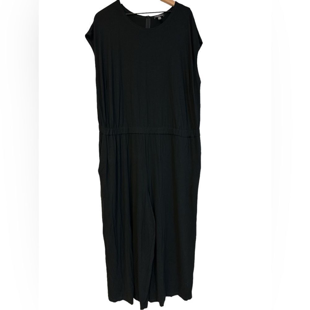 Eileen Fisher Black Tencel Jersey Wide-Leg Jumpsuit, Plus 3X - $258